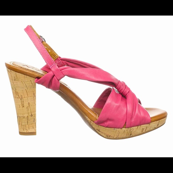 Nya Wind pink soft twisted leather sling back cork heels size 7N - Picture 2 of 10